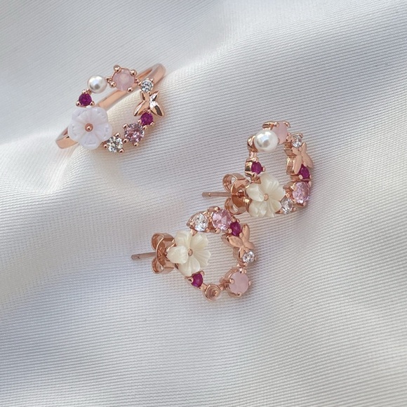 RAMLA 18K Rose Gold Plated Flower Earrings; Stainless Steel/Waterproof; NIP - Picture 2 of 8